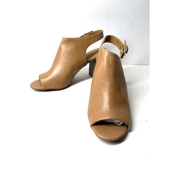 14th & Union Shoes - 14th & Union Asher Block Heel Slingback Open Toe‎ Tan Bootie Sandal Size 11